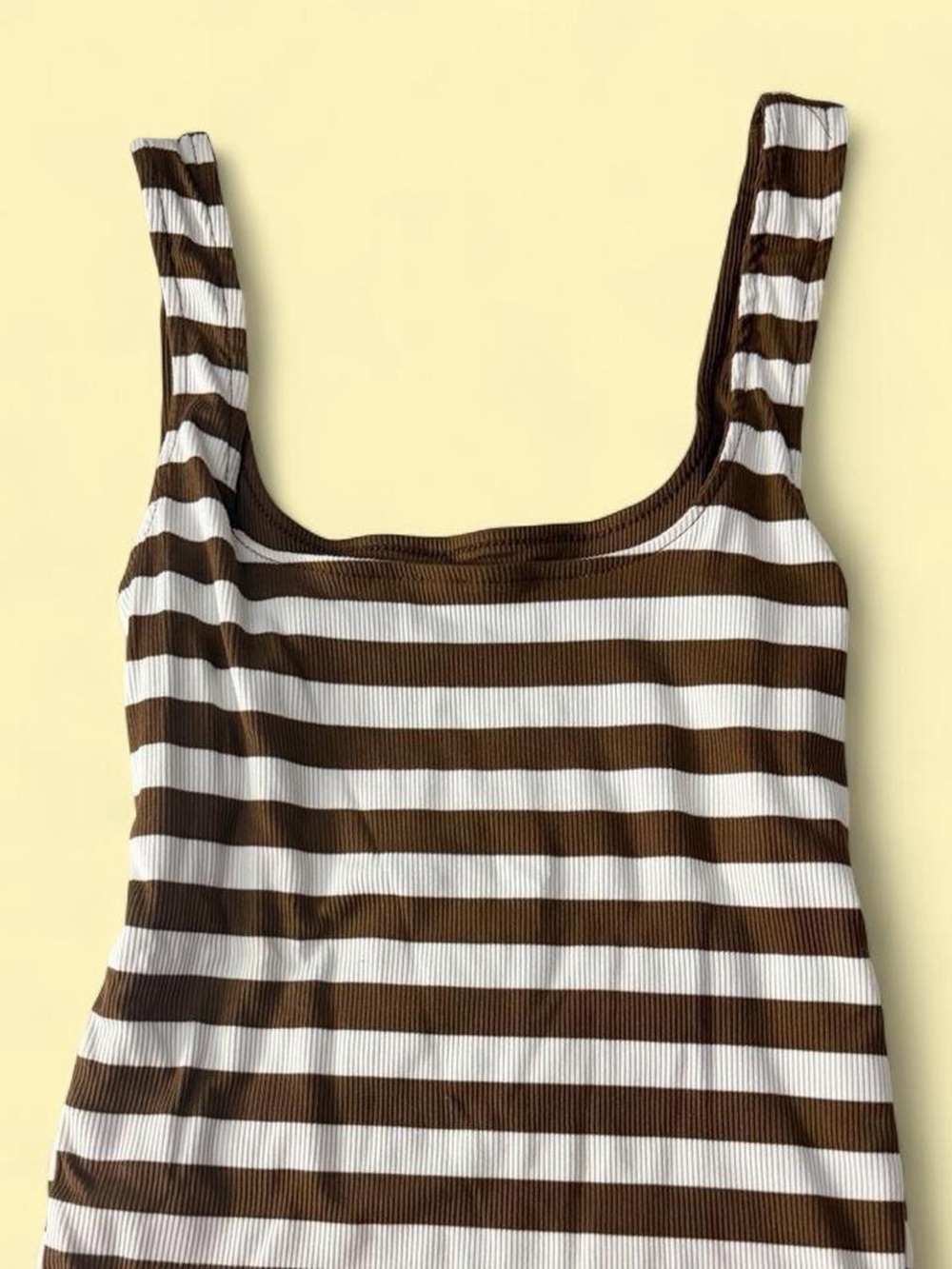 Brown and White Horizontal Striped Tank Top